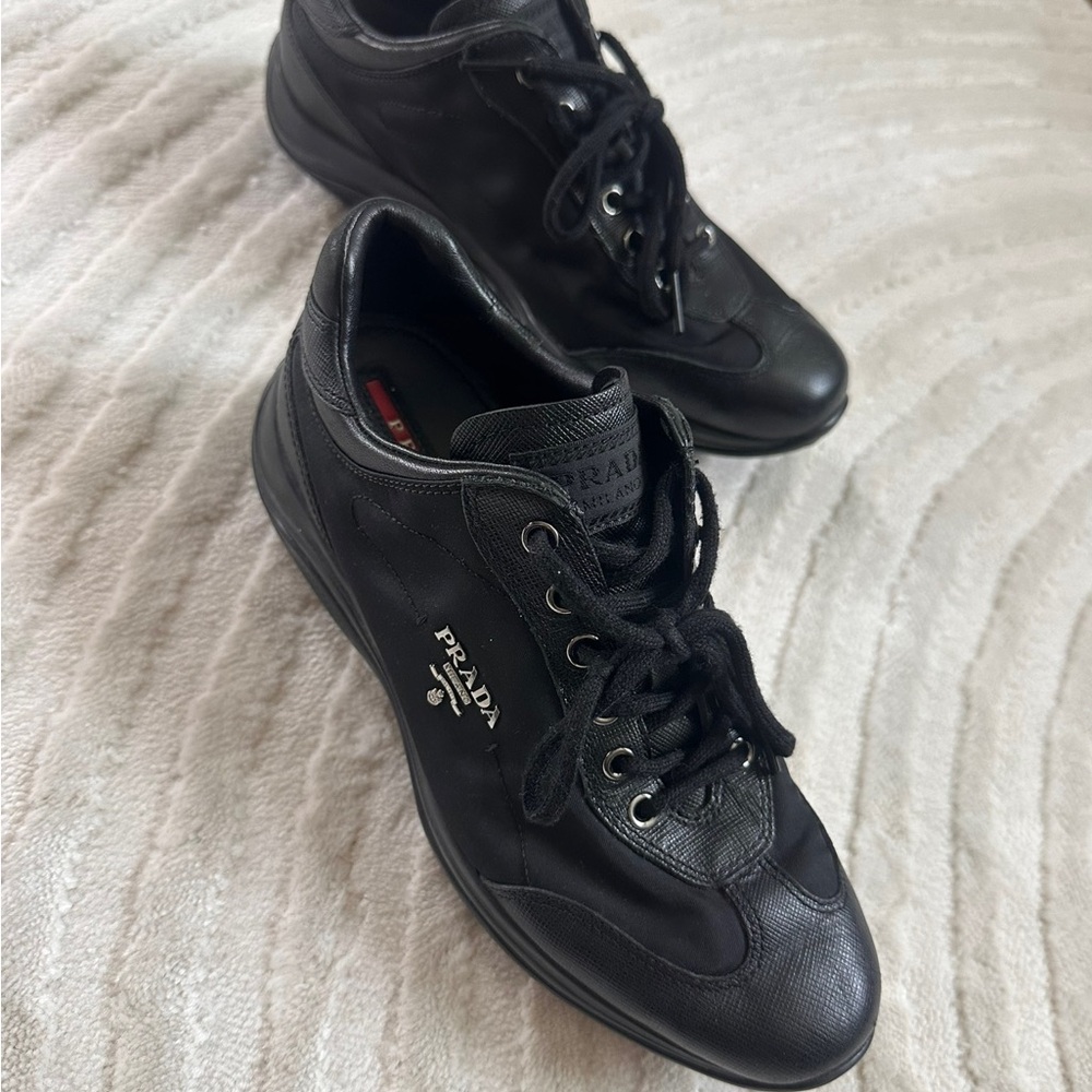 Prada Black Sneakers with Sleek Design and Rubber Sole sz 6.5